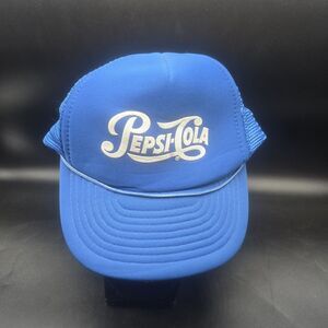 Vintage Pepsi Cola Soda Puffy Print Trucker Hat Snapback Cap OS Blue White